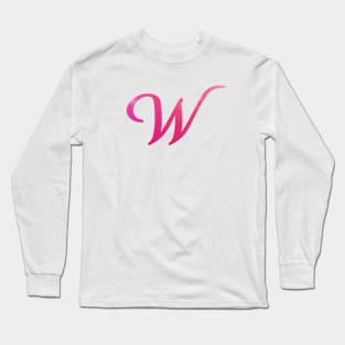 Letter W Monogram, Pink Color Personalized Design Long Sleeve T-Shirt